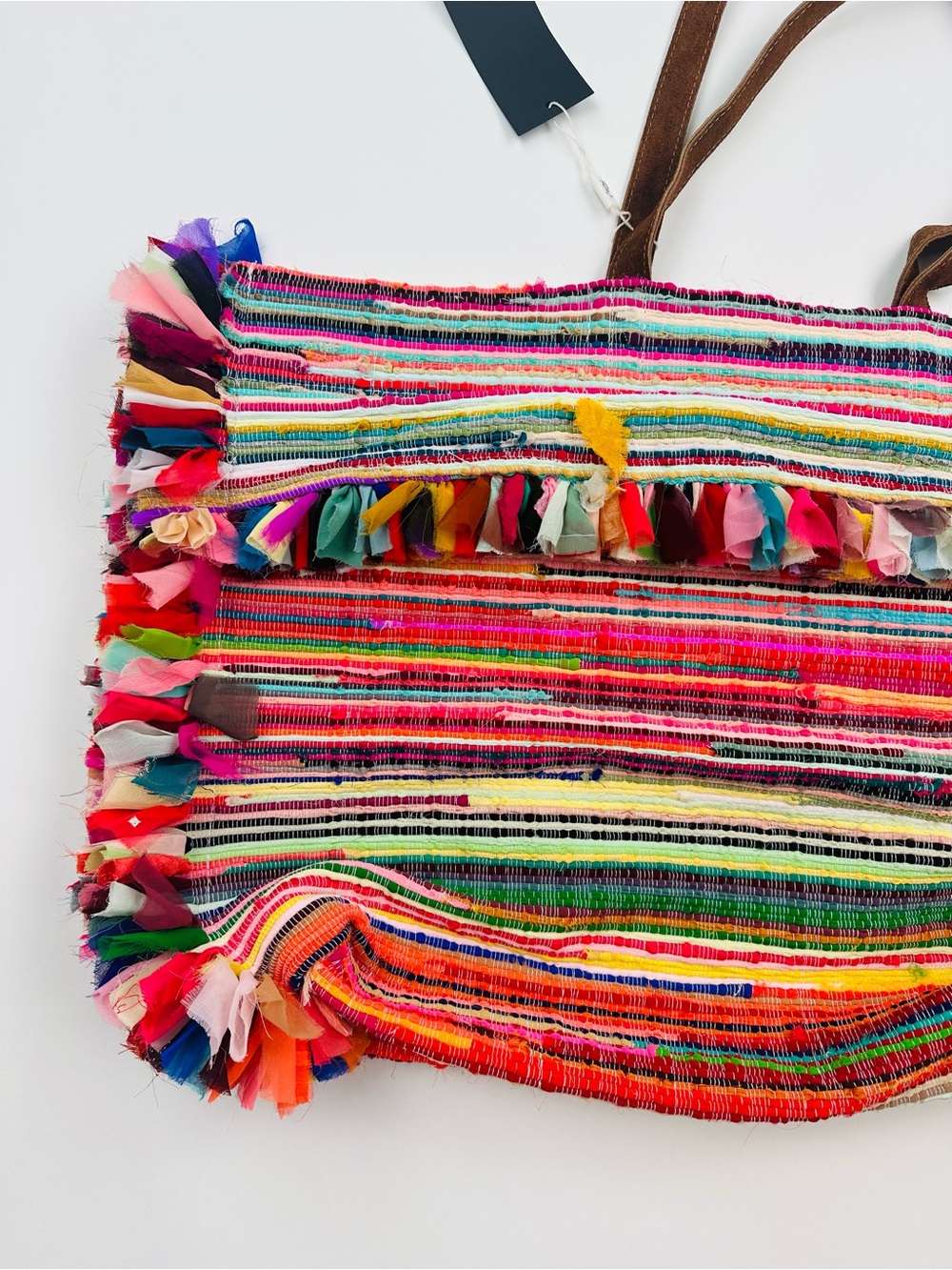 Raj Colorful Woven Tote Bag Made in India Leather Handles - Picture 3 of 15